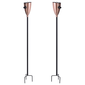 Set of Two Patio Torches Outdoor Copper and Black Metal Finish