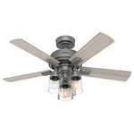 Hunter Fan Company - Hunter 50649 44``Ceiling Fan Hartland Matte Silver - The Hartland indoor ceiling fan`s clear seeded glass and included Edison LED light bulbs create a stunning look in small, casual rooms. The Noble Bronze and Matte Silver finishes complement other fixtures in farmhouse, casual spaces while the Indigo Blue finish adds a subtle pop of color. Create a cohesive look in your space by pairing the Hartland ceiling fan with the coordinating light fixtures in its collection.