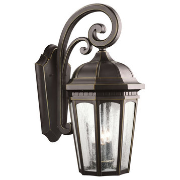 Outdoor Wall 3-Light, Rubbed Bronze/Clear Seedy Glass