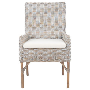 Clancy Rattan Accent Chair With Cushion Grey White Wash/White
