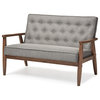 Sorrento Retro Upholstered Wooden 2-Seater Loveseat, Gray Fabric