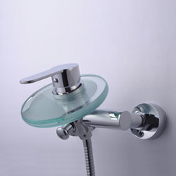 Contemporary Wall Mount Waterfall Tub Faucet with Glass Spout T0805W - Bathtub Faucets