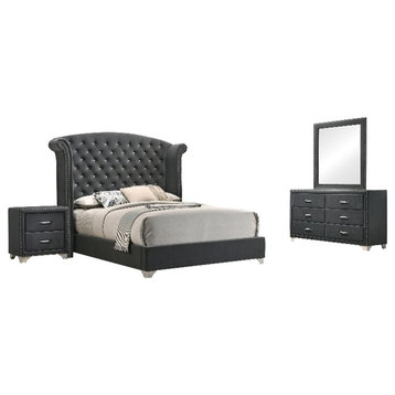 Coaster 4-Piece Contemporary Velvet Queen Bedroom Set in Gray