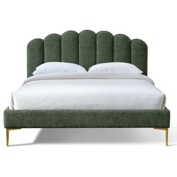 Omax Decor Bella Modern Fabric Upholstered Platform Bed, Forest Green, Queen