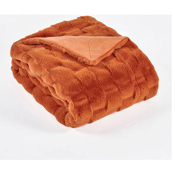 Brick Textured Faux Fur Throw Blanket, Burnt Orange