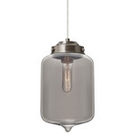 Besa Lighting - Besa Lighting 1JT-OLINSM-SN Olin - One Light Cord Pendant with Flat Canopy - Our Olin is a modern and interesting closed bottom cylindrical shape, with a gently pointed accent, its retro styling will gracefully blend into today's environments. Our Frost glass is clear pressed glass that has been etched to diffuse the light, resulting in a semi-translucent appearance. Unlit, it appears as simply a textured surface like satin, but when lit the glass has a calming glow. The smooth satin finish on the clear outer layer is a result of an extensive etching process. This handcrafted glass uses a process where every glass is consistently produced using a press mold, keeping variations to a minimum. The cord pendant fixture is equipped with a 10' SVT cordset and an low profile flat monopoint canopy. These stylish and functional luminaries are offered in a beautiful brushed Bronze finish.  Canopy Included: TRUE  Shade Included: TRUE  Cord Length: 120.00  Canopy Diameter: 5 x 5 x 0 Dimable: TRUEOlin One Light Cord Pendant with Flat Canopy Satin Nickel Smoke Glass *UL Approved: YES *Energy Star Qualified: n/a  *ADA Certified: n/a  *Number of Lights: Lamp: 1-*Wattage:60w Medium base bulb(s) *Bulb Included:No *Bulb Type:Medium base *Finish Type:Satin Nickel
