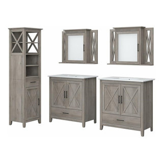 Bush Furniture Key West Tall Bathroom Storage Cabinet in Driftwood Gray