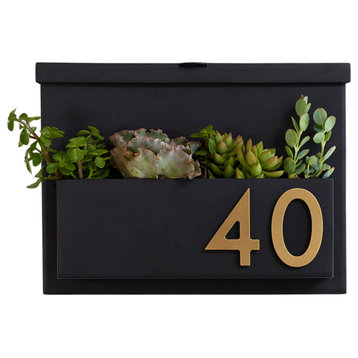 You've Got Mail Mailbox with Planter, Black, Four Brass Numbers