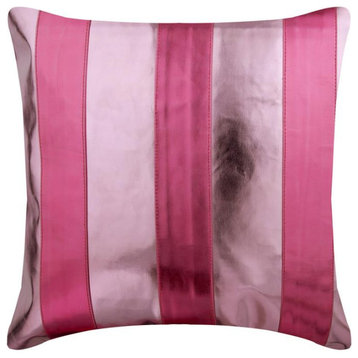 Handmade Pink 12"x12" Pillow Cover Faux Leather Metallic - Alternating Pink