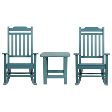 Flash Set of 2 Winston Rocking Chairs/Accent Side Table, Teal