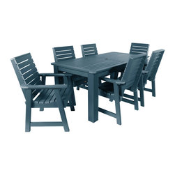 Highwood USA - Weatherly 7-Piece Rectangular Dining Set, Nantucket Blue - Outdoor Dining Sets