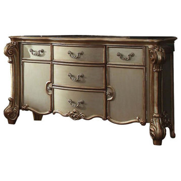 Wooden 5-drawer Dresser, Gold Patina