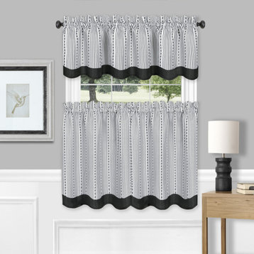 Westport Window Curtain Tier Pair and Valance Set, 58x24, Black/White