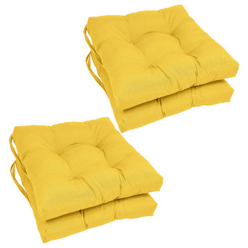 16" Solid Twill Square Tufted Chair Cushions, Set of 4, Yellow