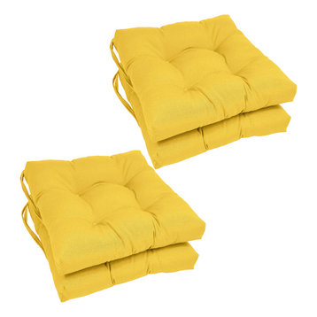 16" Solid Twill Square Tufted Chair Cushions, Set of 4, Yellow