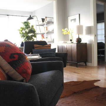 Kilim Pillow on West Elm Lukas Swivel Base Chair, Cowhide Rug