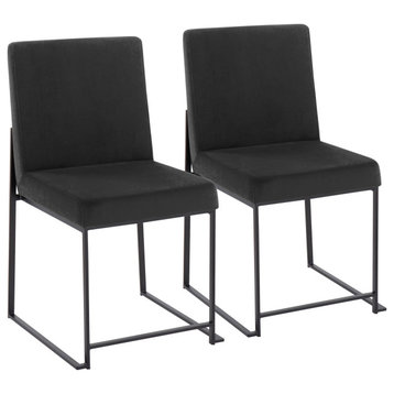 High Back Fuji Dining Chair, Black Steel/Black Velvet, Set of 2