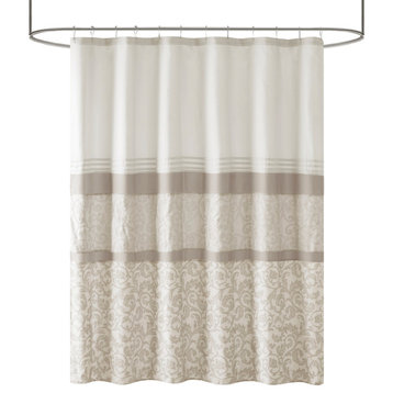 510 Design Ramsey Embroidered Microfiber Shower Curtain, Neutral