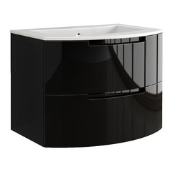 Italian 39 inch Modern Floating Bathroom Vanity Black Glossy Finish - Bathroom Vanities And Sink Consoles