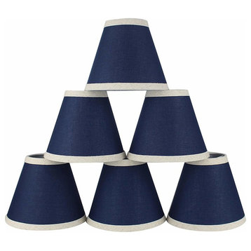 Navy Blue 3x6x5" Cotton Chandelier Shade With Natural Trim, Set of 6