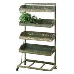 HUGE 4-TIER SHELF ON CASTERS - DISTRESSED GREEN FINISH - Products