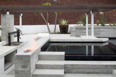 This is an example of a large modern drought-tolerant backyard landscaping in Orange County.
