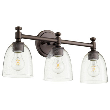 Rossington 3-Light Vanity Fixture, Oiled Bronze With Clear Seeded Glass