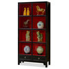 Distressed Black and Red Elmwood Zen Asian Bookcase