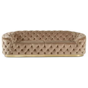 Kenna Glam Beige and Gold Fabric Sofa