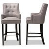 Aldon Gray Fabric Upholstered and Dark Brown Finished Wood Bar Stools, Set of 2