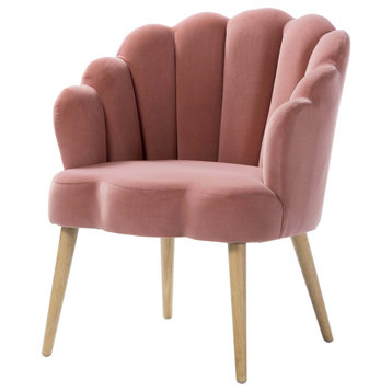 Velvet Upholstered Arm Chair With Tufted Back, Pink