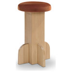 Meridian Furniture - Wyatt Velvet Upholstered Stool, Cognac - Give guests to the home bar or kitchen counter a unique place to sit with this Wyatt velvet bar or counter stool. This uniquely shaped stool catches the eye with ease, thanks to its art deco styling and its luxe cognac velvet cushioned seat. It's made from a combination of ash wood and veneer, so it's sturdy and stout. The natural finish lets this stool seamlessly blend with your existing furnishings for a look of cohesive sophistication.