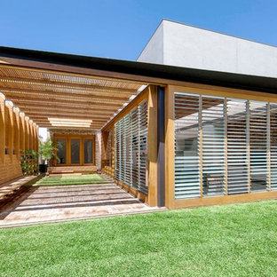 Photo of a modern backyard full sun garden in Sydney with brick pavers.