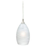 Vaxcel - Milano 4.5" Mini Pendant Cocoon Glass Satin Nickel - The Milano collection of mini pendant lights feature softly radiused hand-blown glass that gracefully blends into almost any decor. Because each glass is handcrafted utilizing century-old techniques, no two pieces are identical. The white cocoon glass has spun tones of white and is housed in a satin nickel finish for a contemporary and artistic look. Install this mini pendant individually or in a group; ideal for kitchens, dining areas, or bar areas.