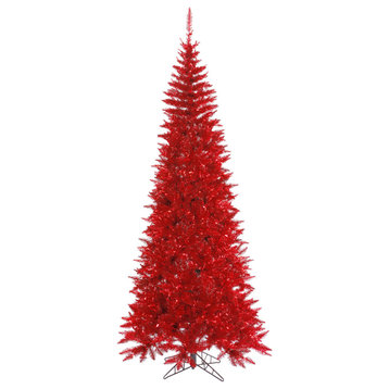 Vickerman Red Tinsel Fir Slim Artificial Christmas Tree