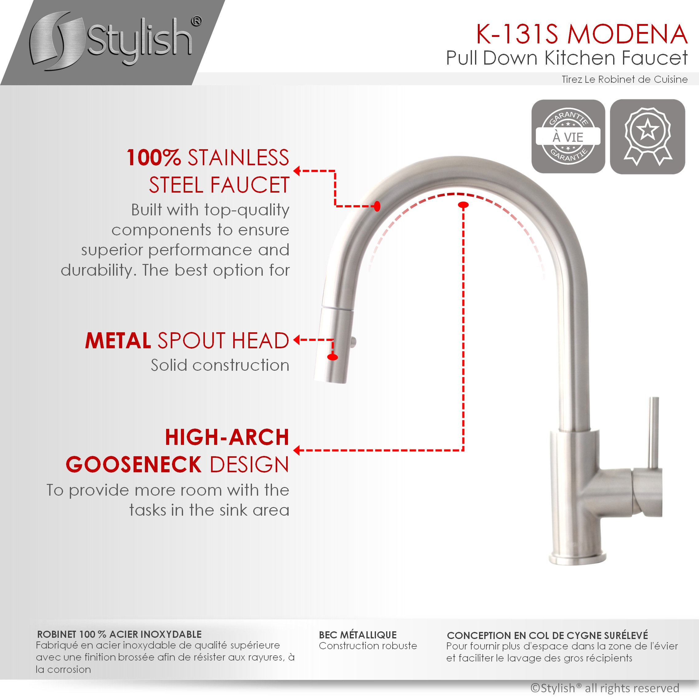 Single Handle Stainless Steel Pull Down Kitchen Faucet With Soap Dispenser