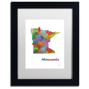 Marlene Watson 'Minnesota State Map-1' Art, Black Frame, 11"x14", White Matte