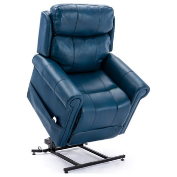 Bowery Hill Transitional Faux Leather Lift Chair with Massage in Navy Blue