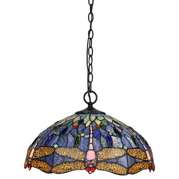 Sdragonfly Tiffany-Style Dark Bronze 2 Or 3 Light Ceiling Pendant 18" Wide