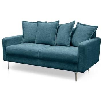 Pemberly Row 58" Modern Square Arm Fabric Loveseat in Light Blue