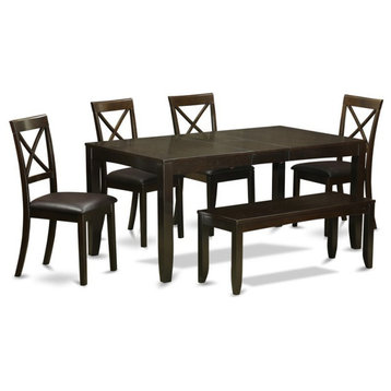 East West Furniture Lynfield 6-piece Dining Set with Leather Seat in Cappuccino