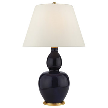 Yue Double Gourd Table Lamp in Denim with Linen Shade