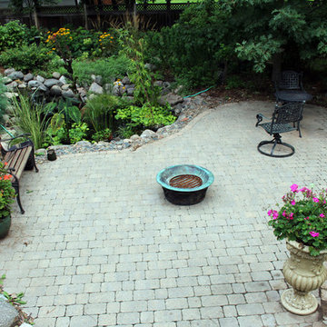 Contemporary Driveway, Mailbox, Plantings, Pond, and Patio