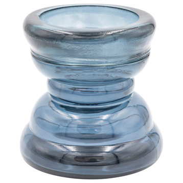 Round Reclaimed Glass Pillar Holder, Blue
