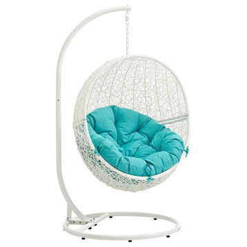 Modway Hide Outdoor Patio Swing Chair With Stand, White Turquoise