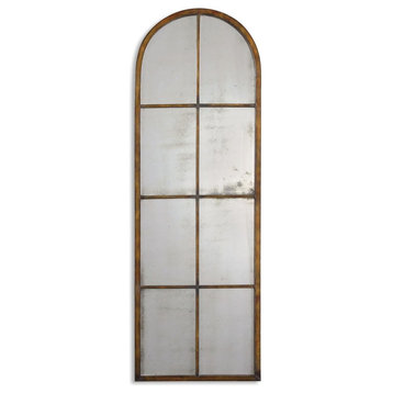 Luxe Tall Antiqued Glass Arch Wall Mirror 50 in Slim 16.5 in Wide Rustic Window
