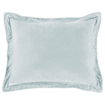 Stella Faux Silk Velvet Flanged Dutch Euro Pillow, 27"x39", Icy Blue, Single