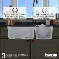 Karran Undermount Quartz 33" 60/40 Double Bowl Kitchen Sink, White