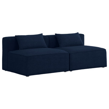 Cube Upholstered Modular Sofa, Navy, 2-Piece: 2 Armless Chair, Linen Texured Fabric