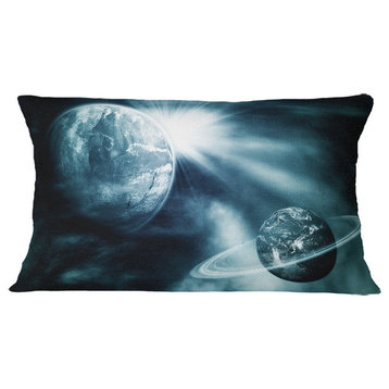 Space View With Two Planets Spacescape Throw Pillow, 12"x20"